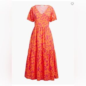 J Crew Factory Tiered Midi Dress Puff Sleeve Pockets